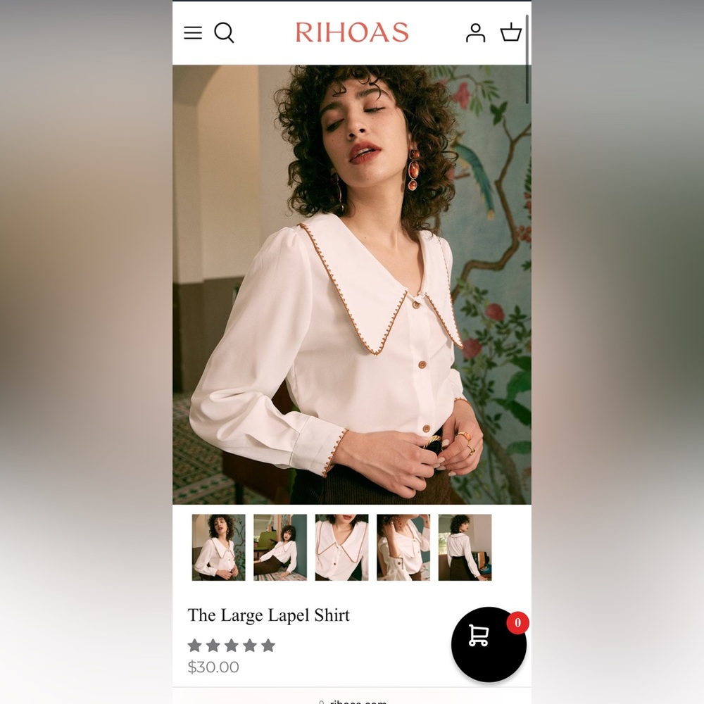 Rihoas White Large Lapel Shirt Size: Medium